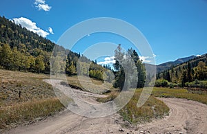 Rugged four wheel drive road [Medano Pass primitive road] through the Sangre De Cristo range of the Rocky Mountains in Colorado