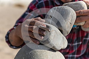 Precise techniques of the rock sculpture artist
