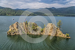 Rugged island juts out of Pactola Resevoir