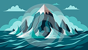 A rugged jagged mountain range juts out from a turbulent sea depicting the artists inner turmoil and struggle.. Vector photo