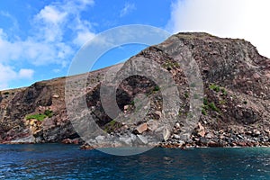 Rugged landscape of White Island, New Zealand`s most active cone volcano