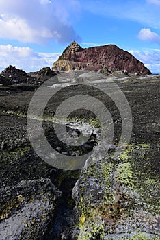 Rugged landscape of White Island, New Zealand`s most active cone volcano