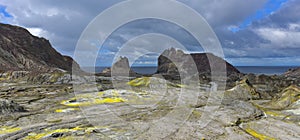 Rugged landscape of White Island, New Zealand`s most active cone volcano