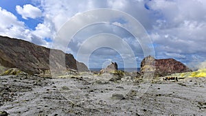 Rugged landscape of White Island, New Zealand`s most active cone volcano