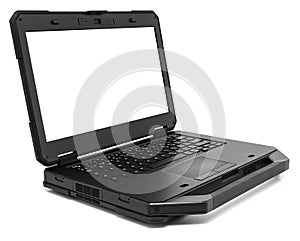 Rugged Laptop with blank screen, isolated on a white.