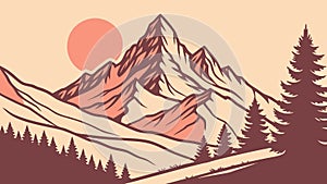 Rugged Mountain Peaks: Majestic Landscape with Evergreen Trees, vector design Generative AI