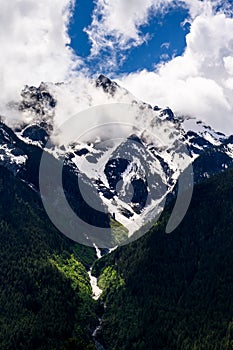 Rugged mountain range with high snow-covered peaks, Pemberton, British Columbia, Canada
