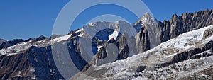 Mountain range in Switzerland covered by Glacier. Driest glacier