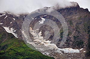 Mountains and ice fields near Hyder, Alaska.