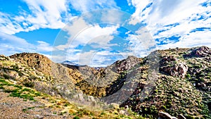 The rugged mountains of the McDowell Mountain Range viewed from Arizona Highway SR87