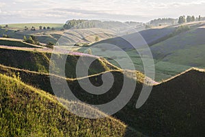 Rugged ravines at dawn in spring