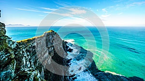 Rugged rocks and steep cliffs of Cape Point in the Cape of Good Hope Nature Reserve