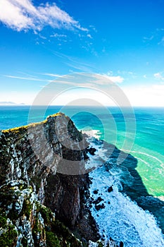 Rugged rocks and steep cliffs of Cape Point in the Cape of Good Hope Nature Reserve