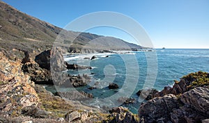 Rugged rocky coastline at Pacific Valley on the Big Sur central California coastline USA