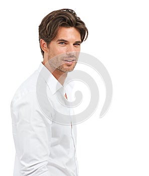 Rugged romantic. Studio portrait of a handsome man isolated on white.