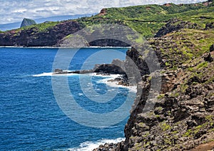 Rugged sheer lava cliffs along the coast of Maui near the Nakalele blowhole.
