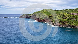 Rugged sheer lava cliffs along the coast of Maui near the Nakalele blowhole.