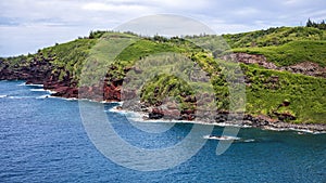 Rugged sheer lava cliffs along the coast of Maui near the Nakalele blowhole.