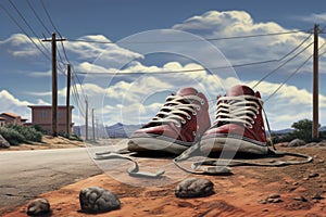 Rugged Shoes walk road urban. Generate Ai
