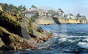 Rugged shoreline and cliff side homes in South Laguna Beach, California