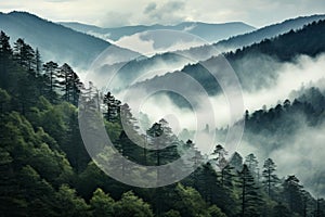 Rugged Smoky cloudy mountains trees natural. Generate AI