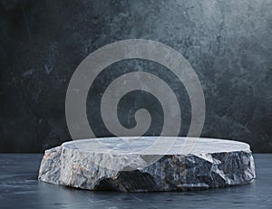 Rugged stone pedestal on reflective surface