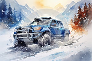 Rugged SUV conquering snowy mountain roads with all-terrain winter tires