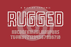 Rugged vector display typeface, font, uppercase letters and numb