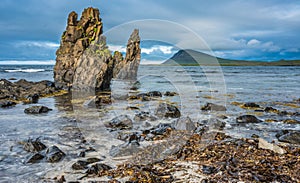 Rugged volcanic landscapes along the Trandir Coast, West Fjords, Iceland