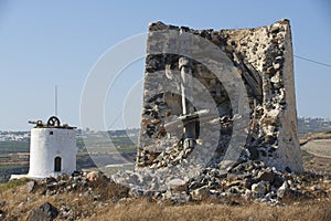 Ruin of ancient windmill, Santorini, Greece.