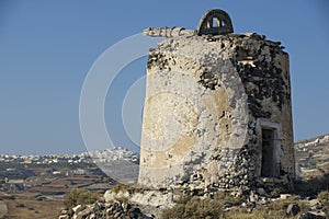 Ruin of ancient windmill at Santorini, Greece.