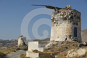 Ruin of ancient windmill at Santorini, Greece.
