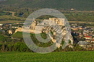 Beckov castle ruin over Beckov village