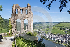 Ruin of castle Grevenburg along river Moselle