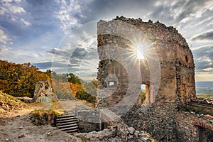 Ruin of castle Oponice - Slovakia, Sun in window