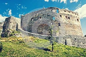 Ruin castle of Topolcany, Slovak republic, central Europe, retro