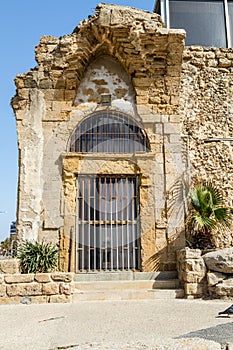 Ruin entrance door with lattice