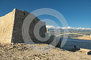ruin of fort Fortica near the bridge to the island Pag, Croatia