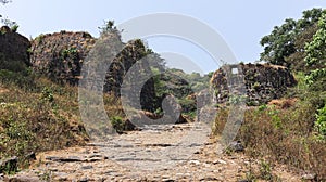 The Ruin Fortifications and Entrance of Kavaledurga Fort, Shimoga, Karnataka,