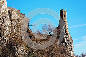 Ruin of gothic Devin castle, Bratislava, Slovakia photo
