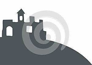 Ruin on hill, conceptual vector illustration, silhouette, banner, eps.