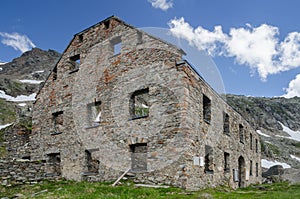 Ruin of the historic gold mine in the Alps