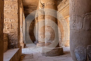 Ruin of Karnak Temple, ancient Egyptian murals and writings on the stone walls Luxor, Egypt