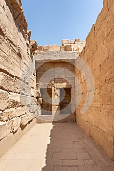 Ruin of Karnak Temple, ancient Egyptian murals and writings on the stone walls Luxor, Egypt