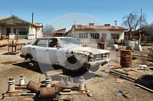 Ruin of old car in Humberstone, Chile