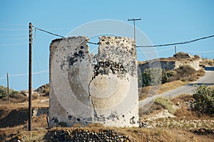 Ruin of an old windmill at Santorini, Greece.