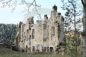 Ruin of palace of Oybin castle and monastery