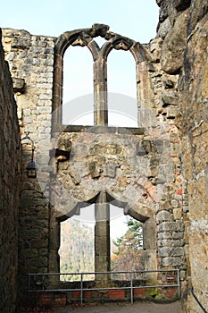 Ruin of palace windows of Oybin castle and monastery