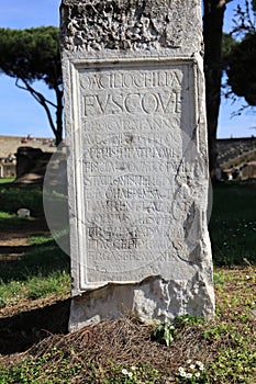 Ruin of a roman temple with a latin inscription