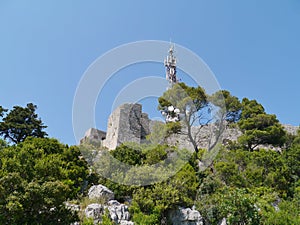 Ruin of St Michael castle and a transmission station